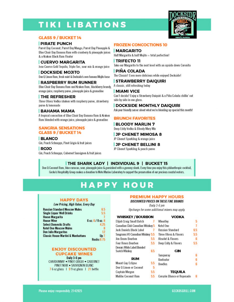 Dockside Drink Menu Dockside Waterfront Grill